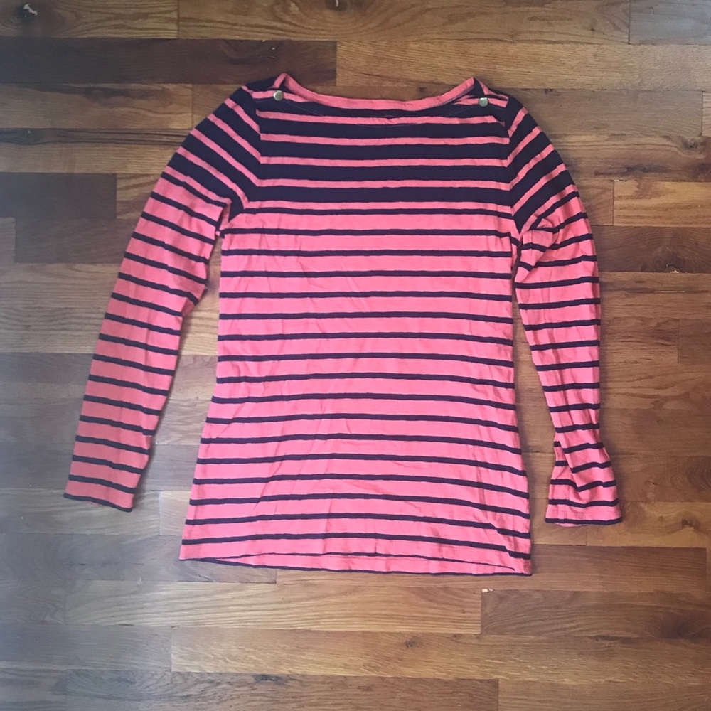 J. Crew orange and navy stripe long sleeve tee